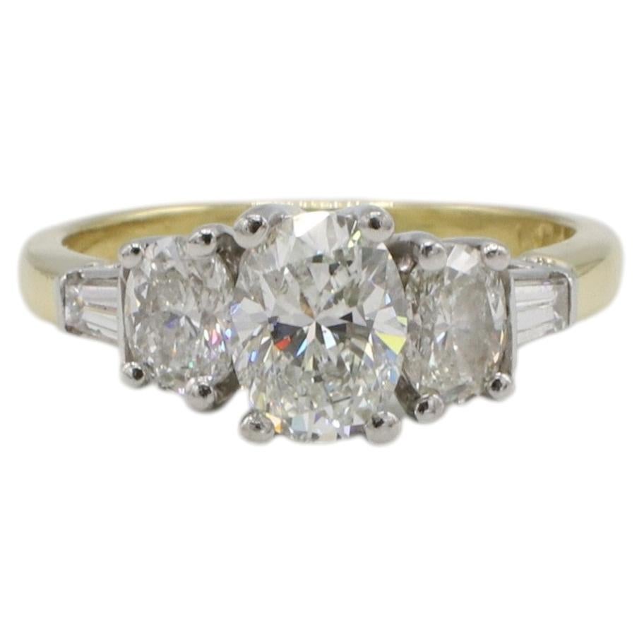 GIA Certified 1.08 Carat Natural Oval Three-Stone Diamond Engagement Ring