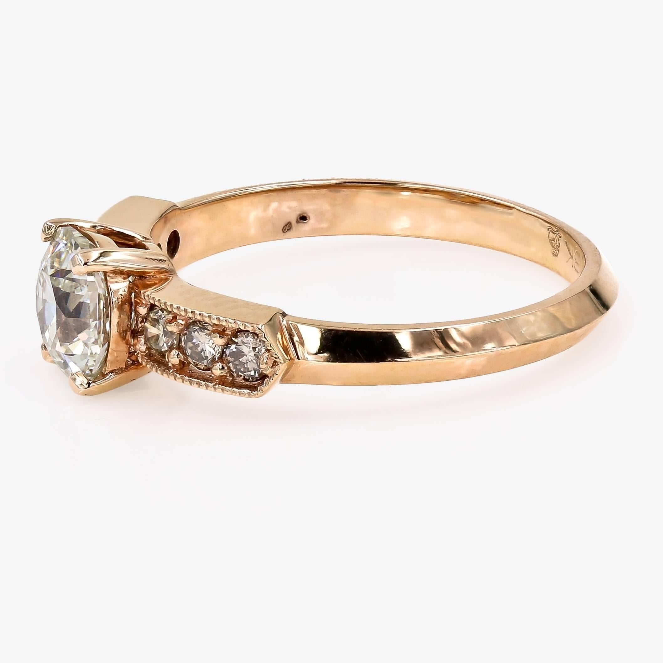 GIA Certified 1.08 Carat Old European Cut Round Diamond Ring in Rose Gold In New Condition In Chicago, IL