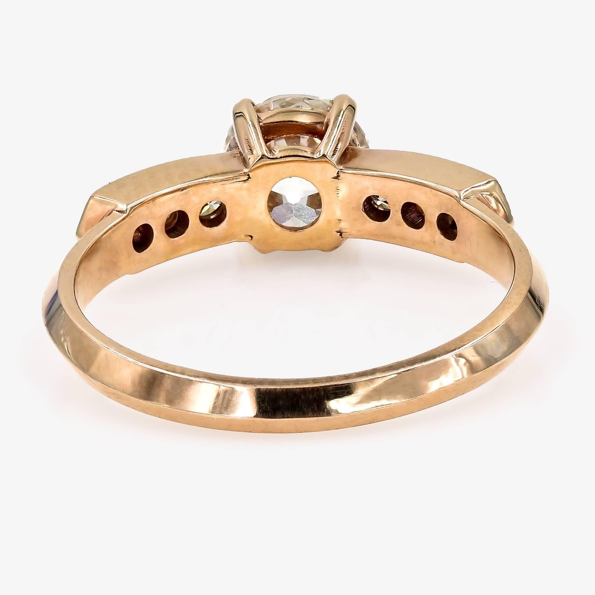 GIA Certified 1.08 Carat Old European Cut Round Diamond Ring in Rose Gold 1