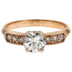 GIA Certified 1.08 Carat Old European Cut Round Diamond Ring in Rose Gold