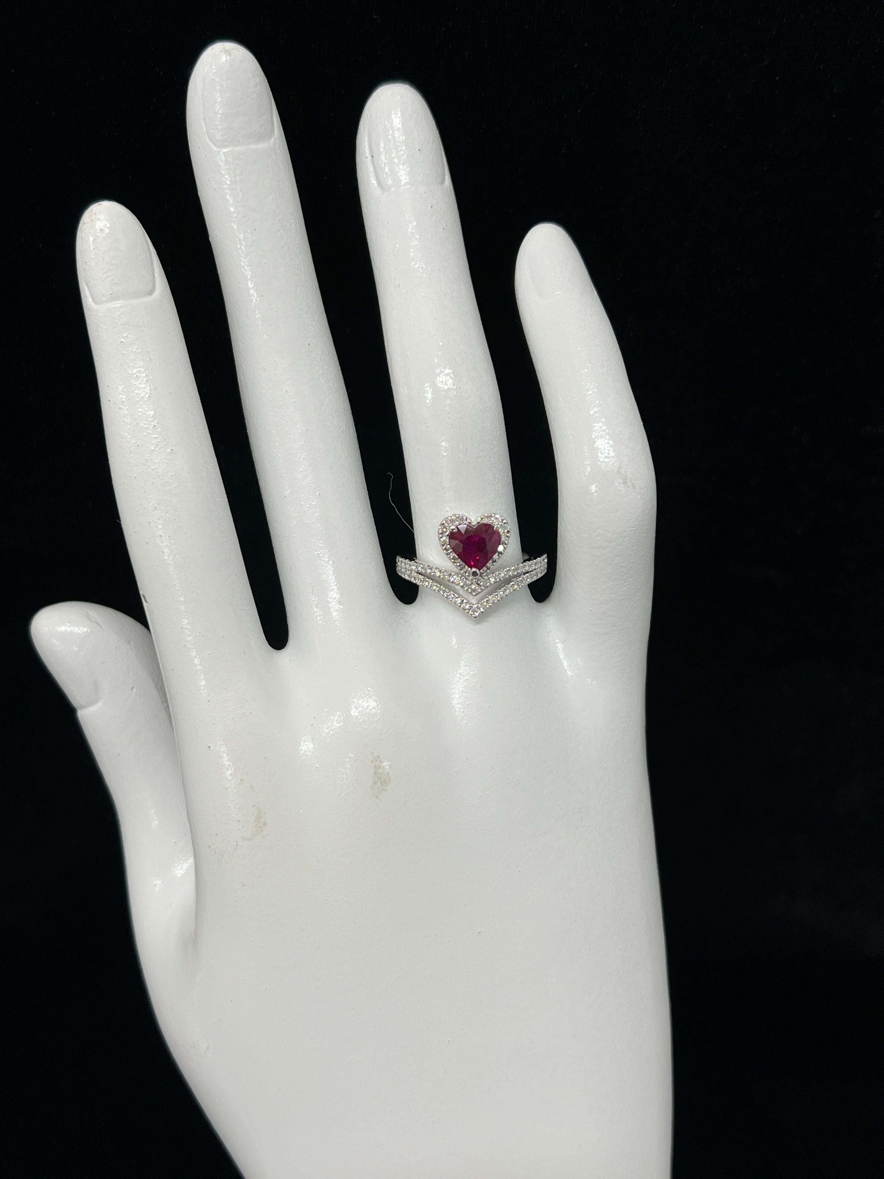 Heart Cut GIA Certified 1.08 Carat, Pigeon Blood Red, Burmese Ruby Ring Made in Platinum For Sale