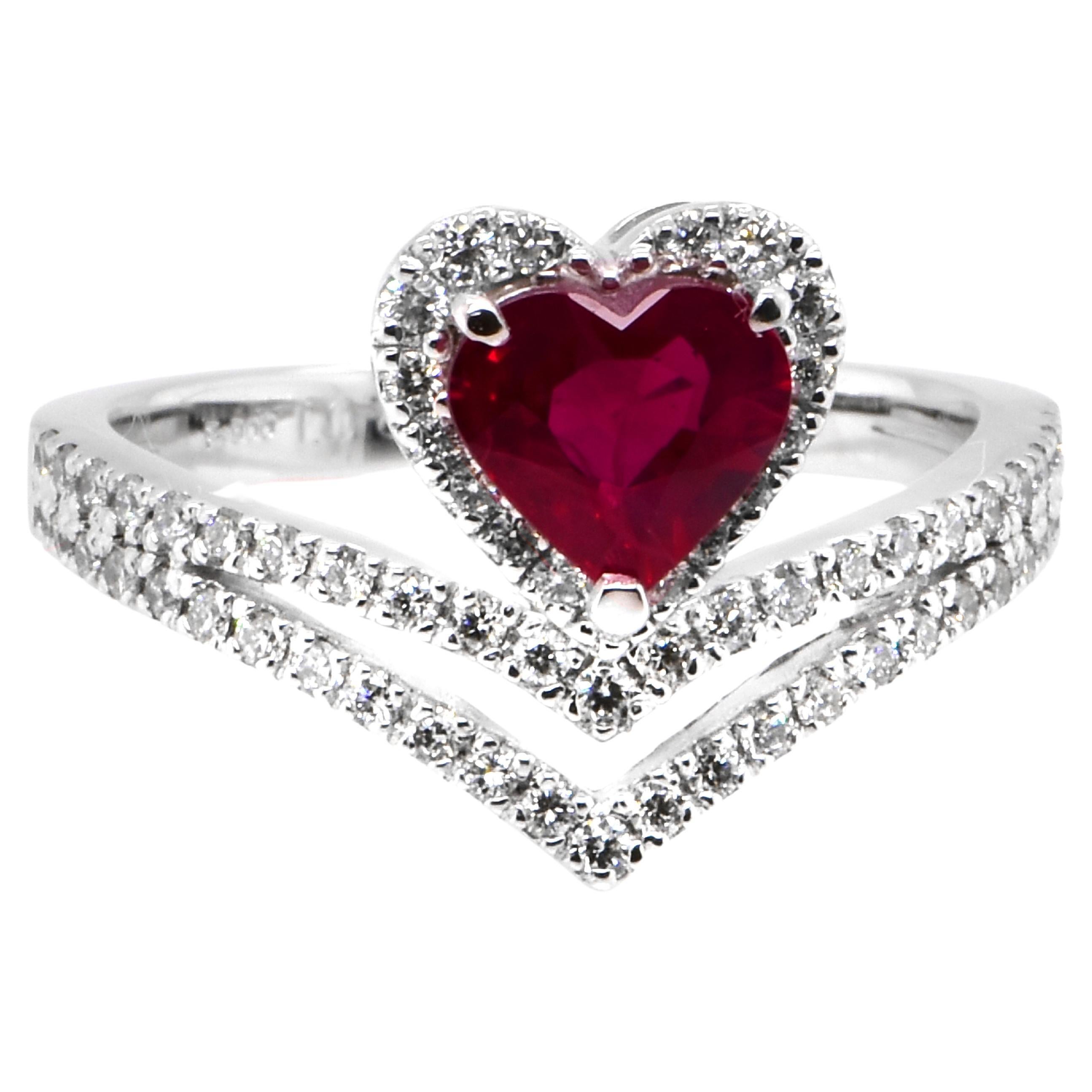 GIA Certified 1.08 Carat, Pigeon Blood Red, Burmese Ruby Ring Made in Platinum For Sale