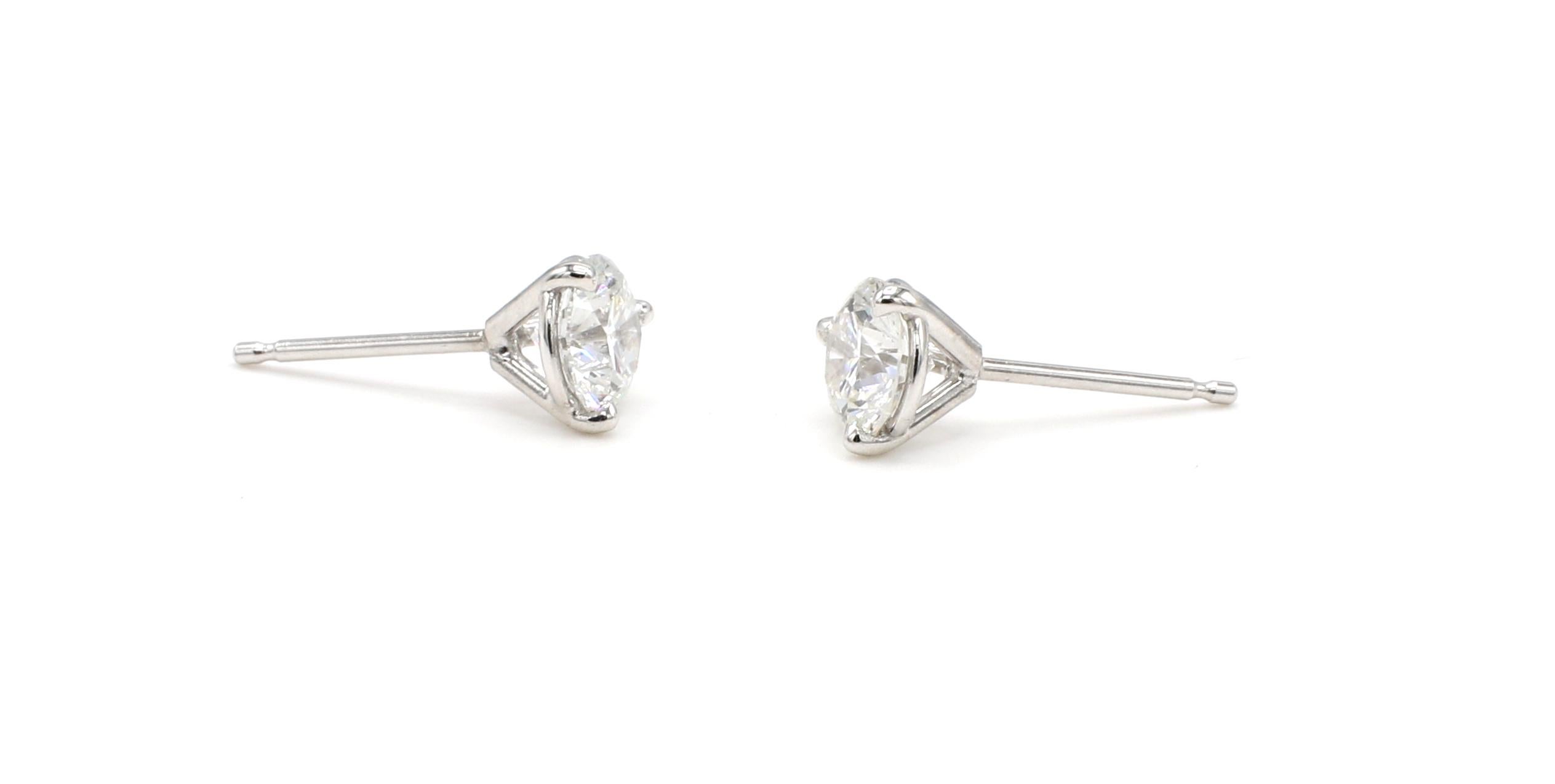 Modern GIA Certified 1.08 Carat Round Natural Diamond White Gold Martini Stud Earrings For Sale