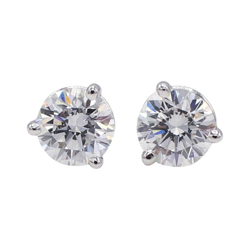 Boucles d'oreilles Martini en or blanc certifié GIA 1,08 carat de diamant naturel rond