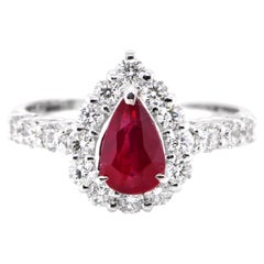 Bague en platine sertie de diamants et rubis non chauffé de 1,08 carat, certifié GIA