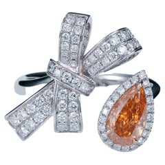 GIA-zertifizierter, 1,08 birnenförmiger, natürlicher Fancy Intense Orange-Gelb-Diamantring 
