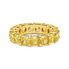 GIA Certified 10.83 Carats Cushion Cut Yellow Diamond Eternity Wedding Band