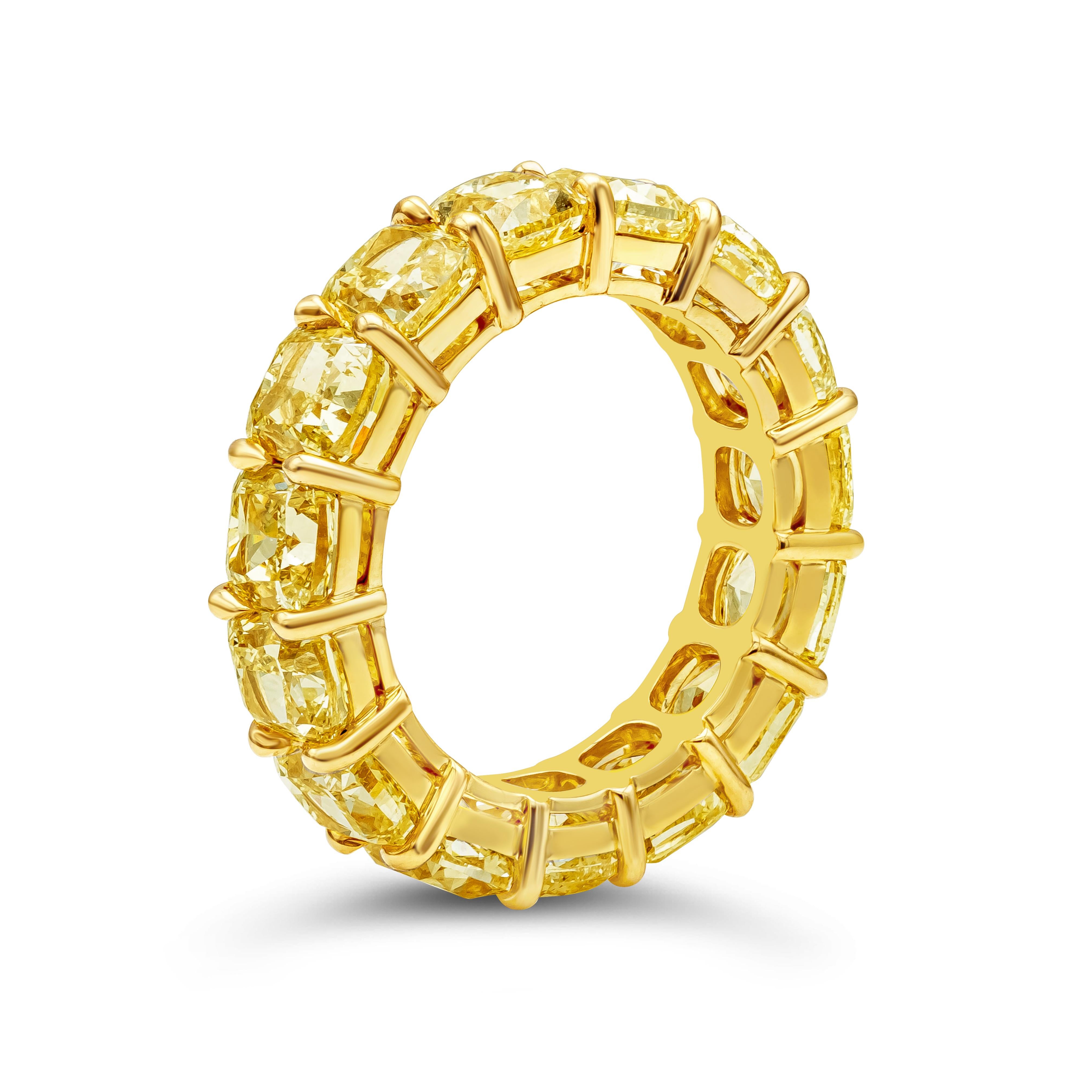 Contemporary GIA Certified 10.83 Carat Total Fancy Yellow Diamond Eternity Wedding Band For Sale