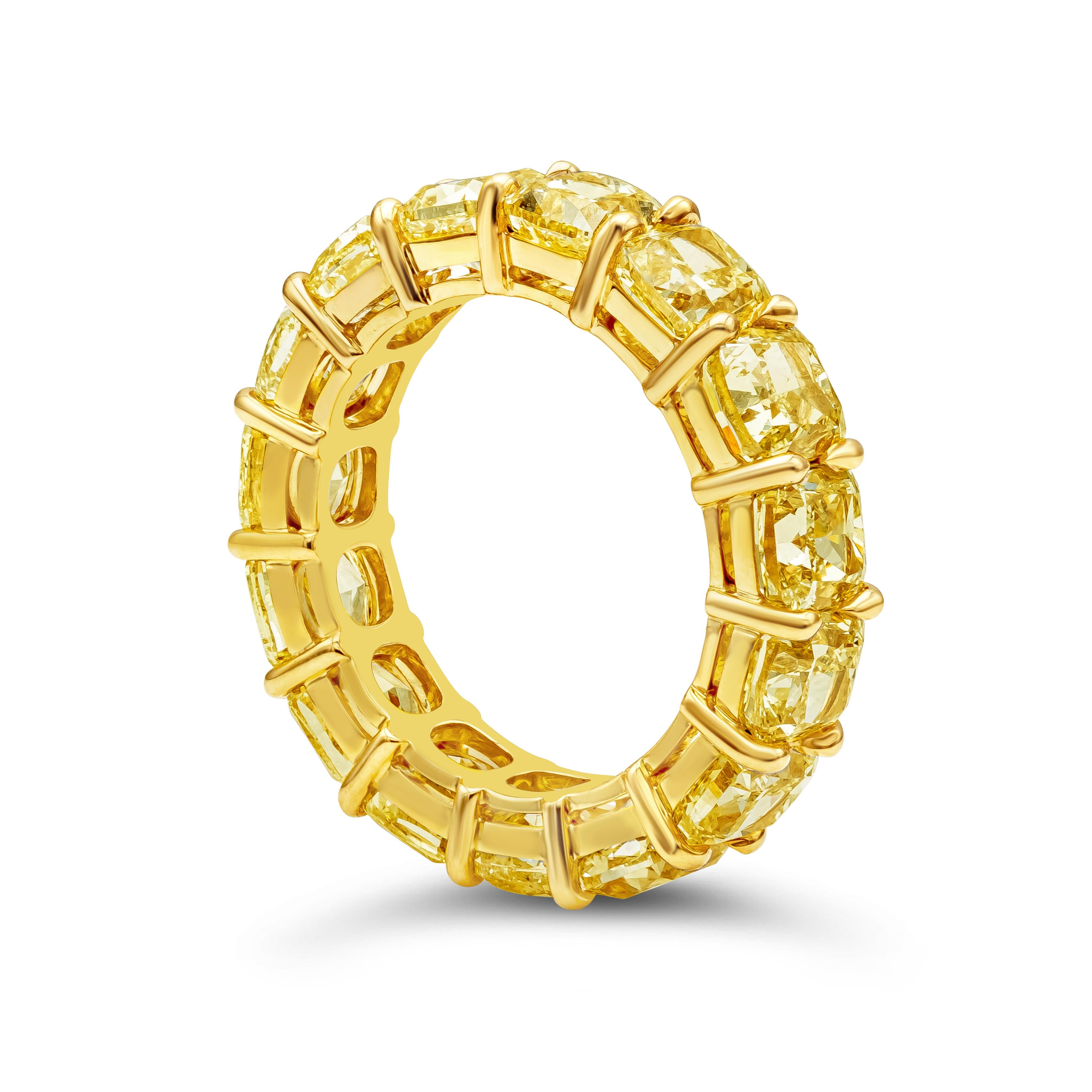 Cushion Cut GIA Certified 10.83 Carat Total Fancy Yellow Diamond Eternity Wedding Band For Sale