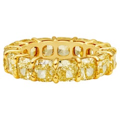 Alianza de boda de eternidad con diamante amarillo talla cojín certificado GIA de 10,83 quilates