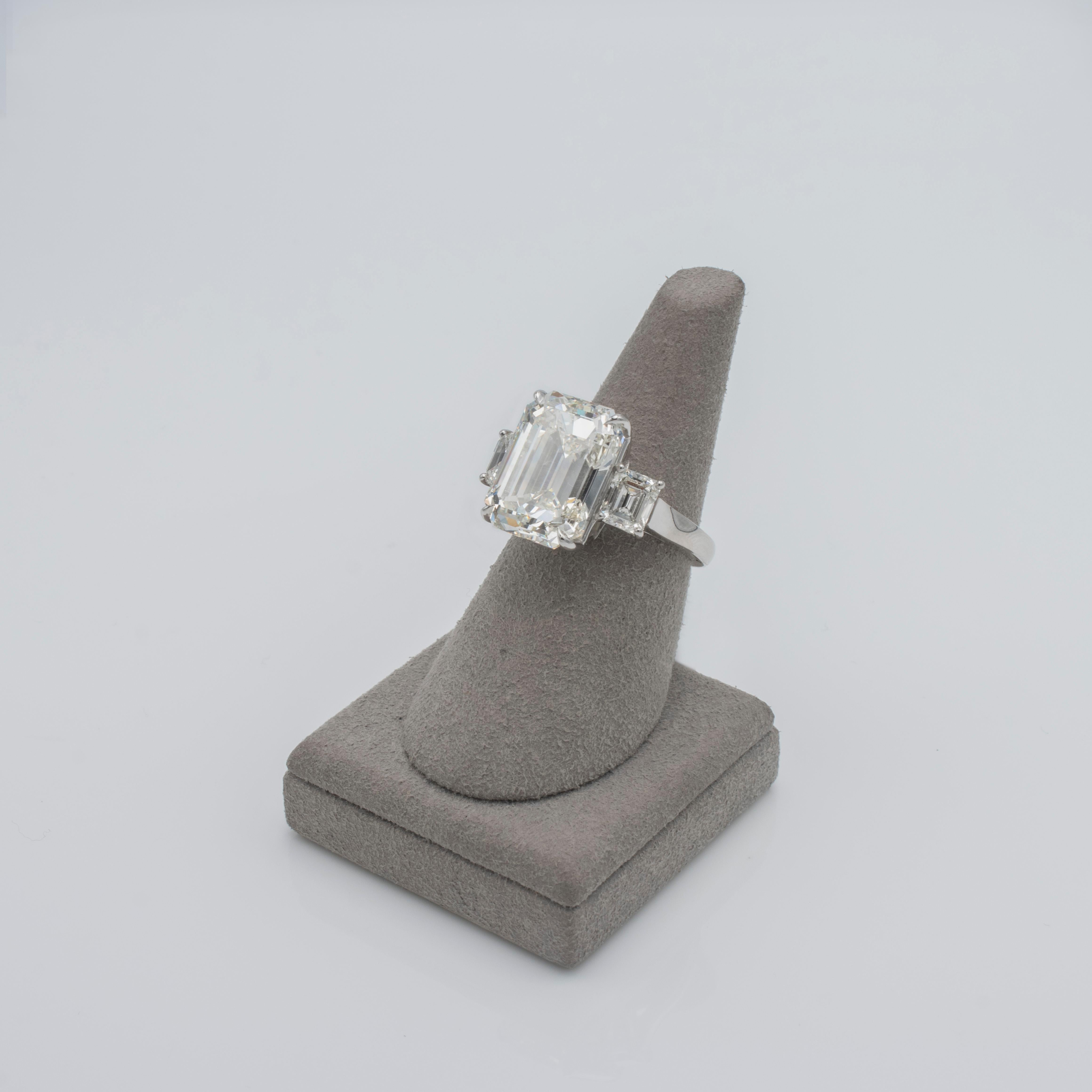Women's GIA Certified 10.88 Carat Emerald Cut Diamond Three-Stone Engagement Ring