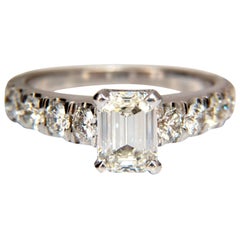 GIA Certified 1.08ct Emerald Cut diamond ring 1.20ct sides 18kt Cathedral H/Vs1*