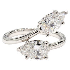 Bague croisée avec diamants DVS1 et EVS2 certifiés GIA de 1,09 et 1,12 carat