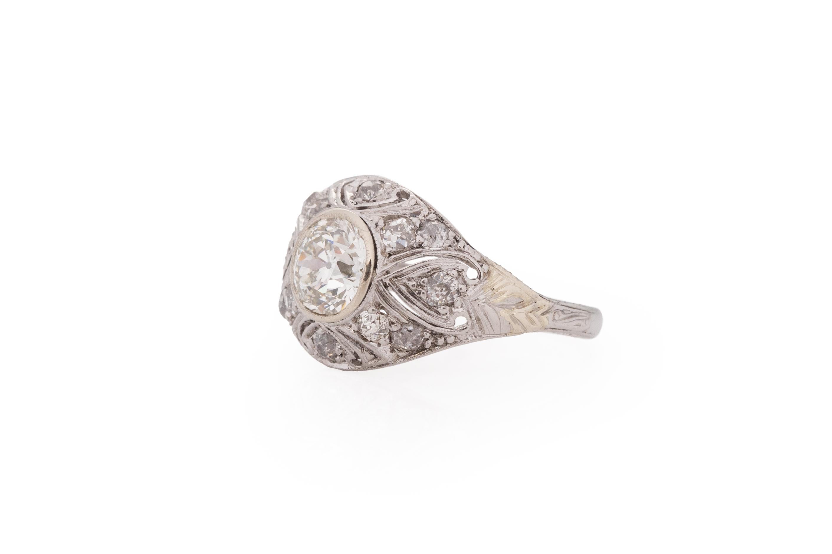 Old European Cut GIA Certified 1.09 Carat Art Deco Diamond Platinum Engagement Ring For Sale