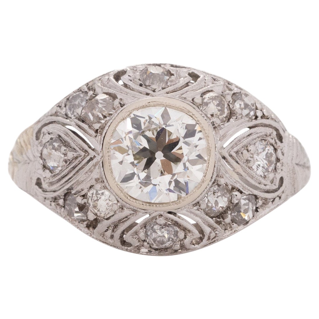 Anello di fidanzamento in platino con diamante Art Deco certificato GIA da 1.09 carati