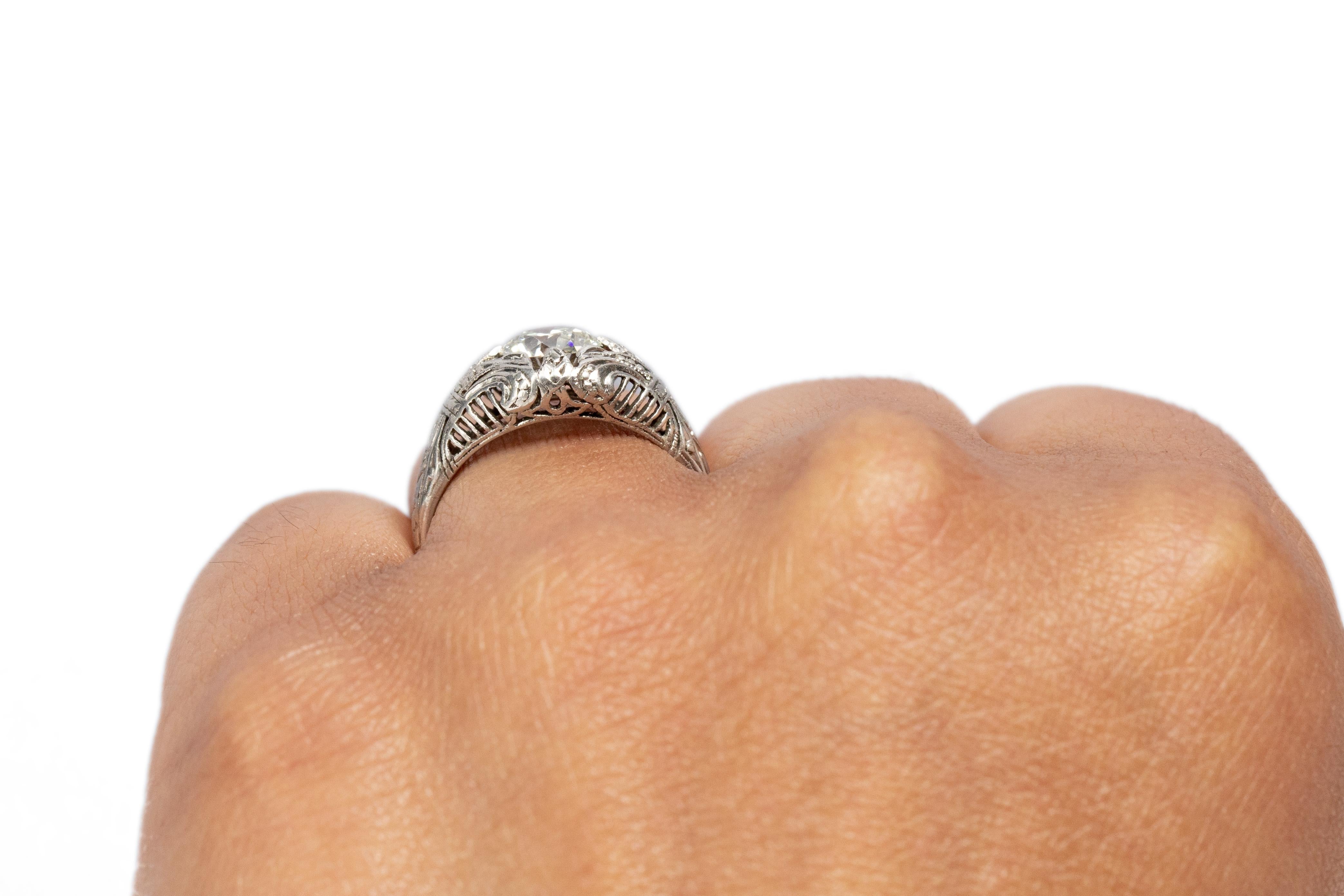 GIA Certified 1.09 Carat Edwardian Diamond Platinum Engagement Ring For Sale 1