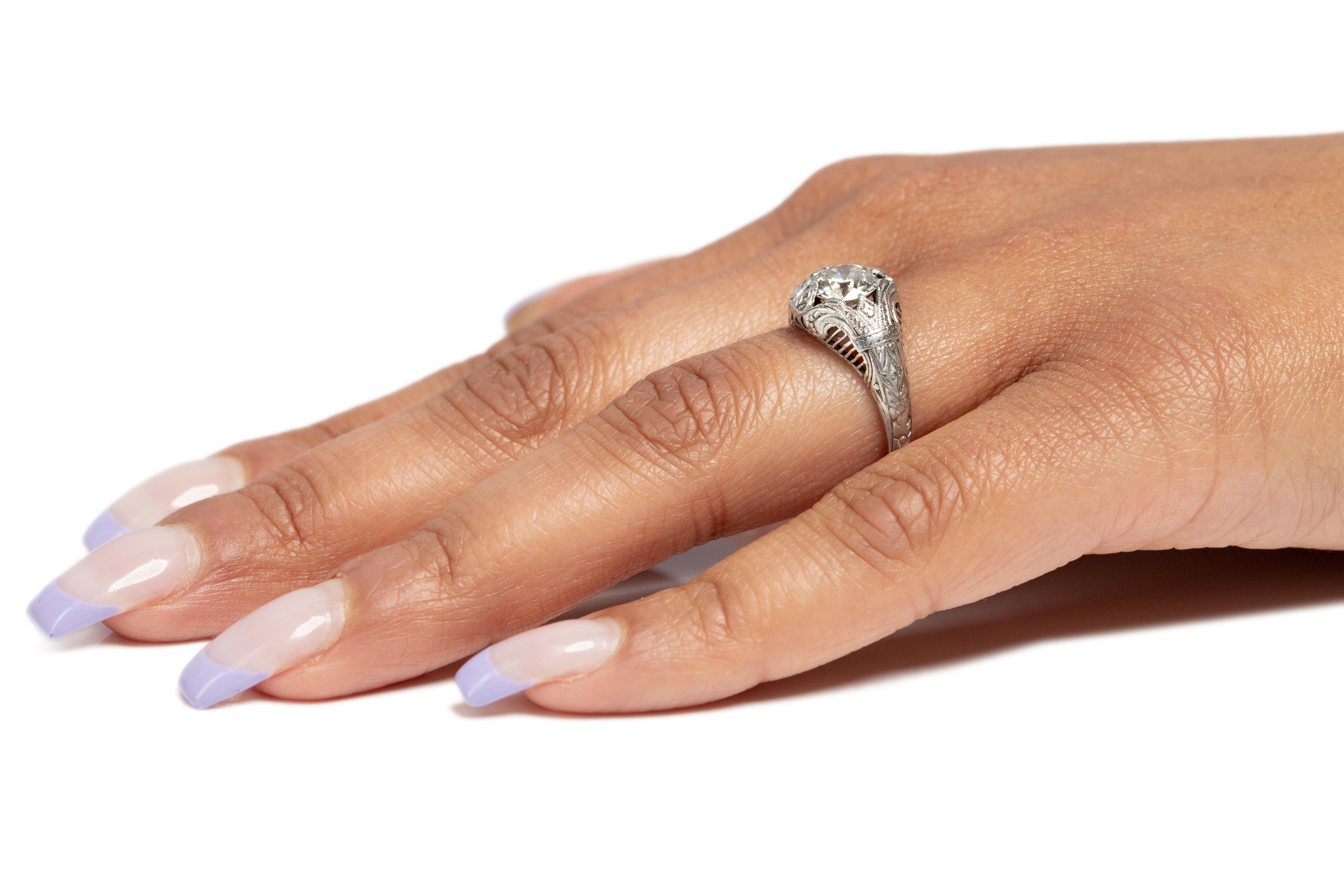 GIA Certified 1.09 Carat Edwardian Diamond Platinum Engagement Ring For Sale 2