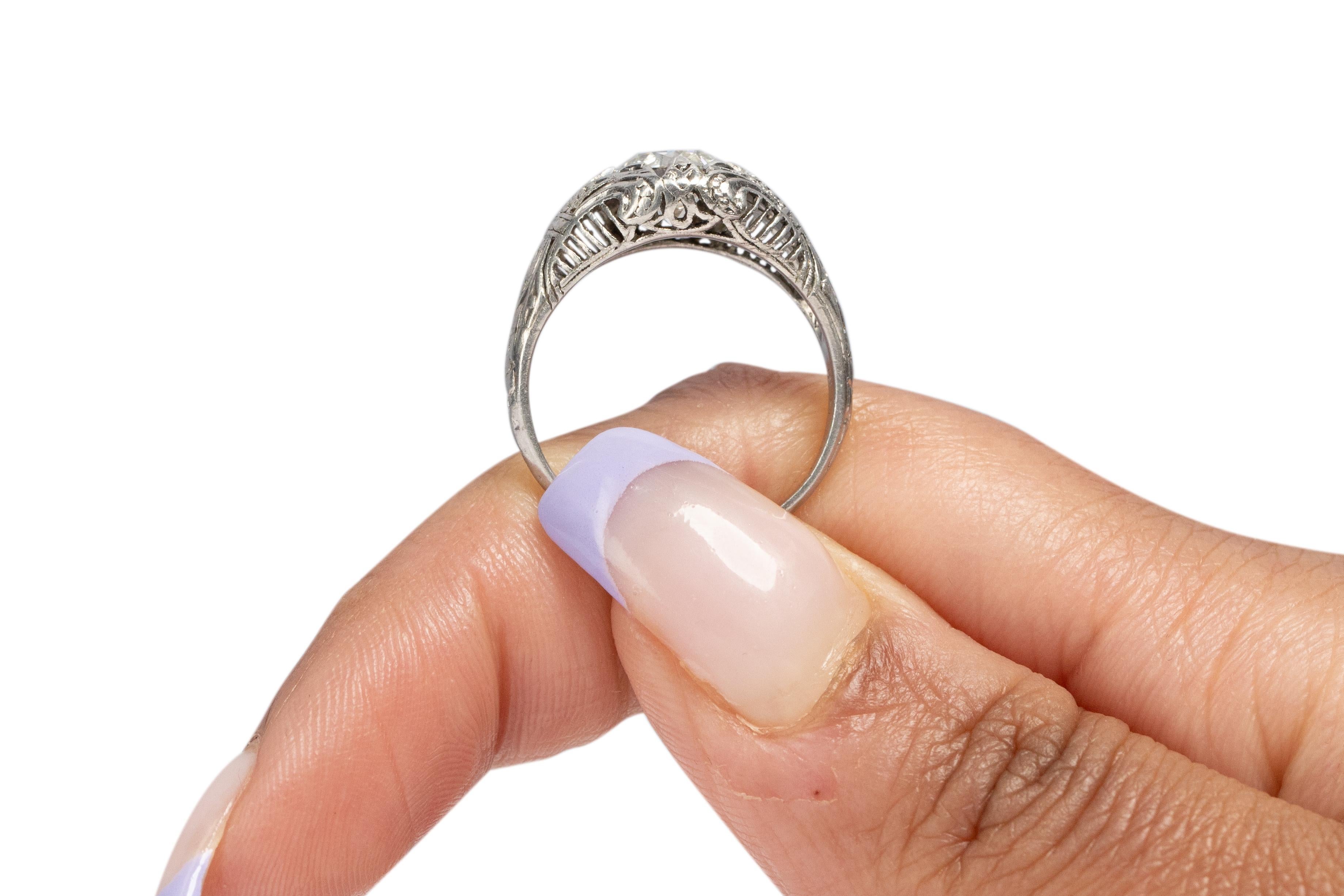 GIA Certified 1.09 Carat Edwardian Diamond Platinum Engagement Ring For Sale 3