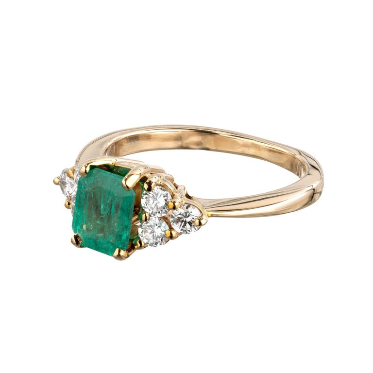 GIA Certified 1.09 Carat Emerald Diamond Yellow Gold Engagement Ring ...