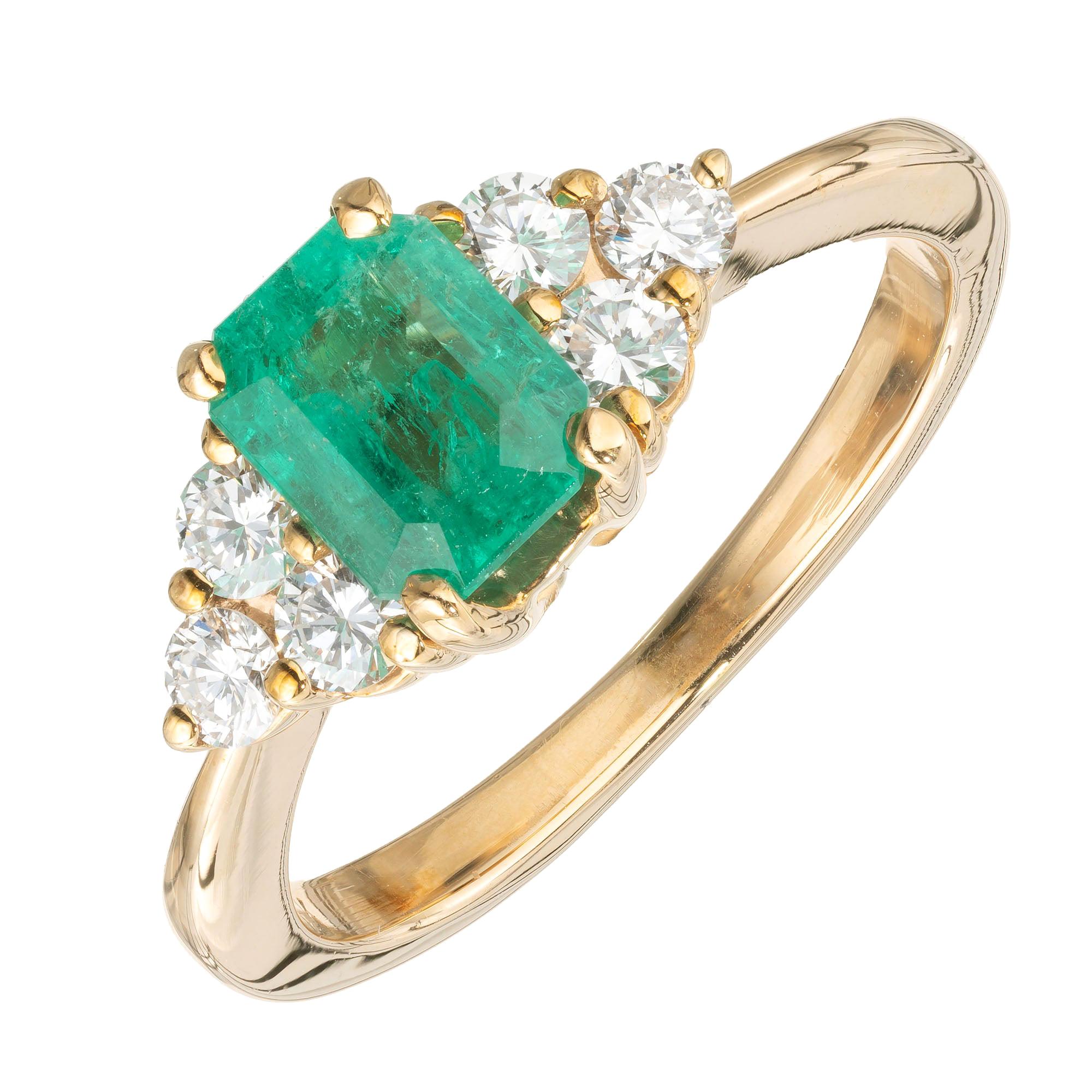 GIA Certified 1.09 Carat Emerald Diamond Yellow Gold Engagement Ring For Sale