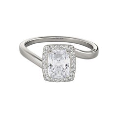 GIA Certified 1.09 Carat Radiant Halo Curved Bypass Platinum Diamond Ring