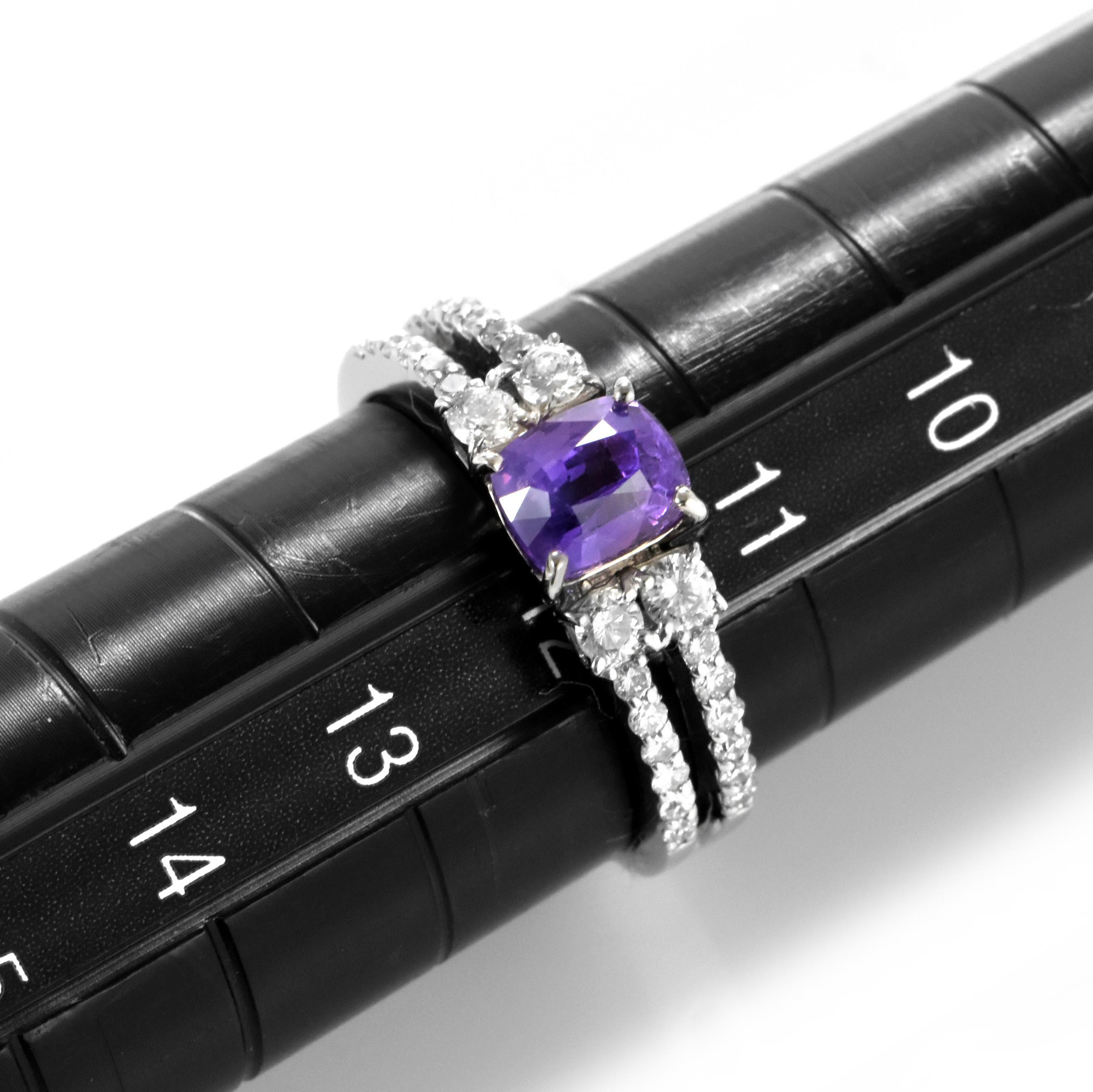 Bague en platine certifiée GIA 1,09 carat saphir violet et diamant en vente 11