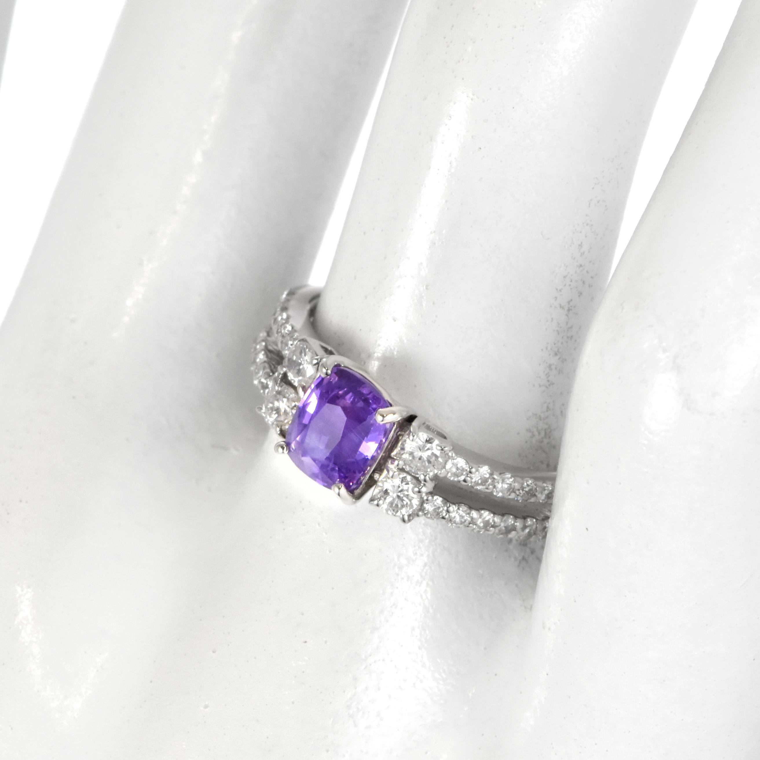 Moderne Bague en platine certifiée GIA 1,09 carat saphir violet et diamant en vente