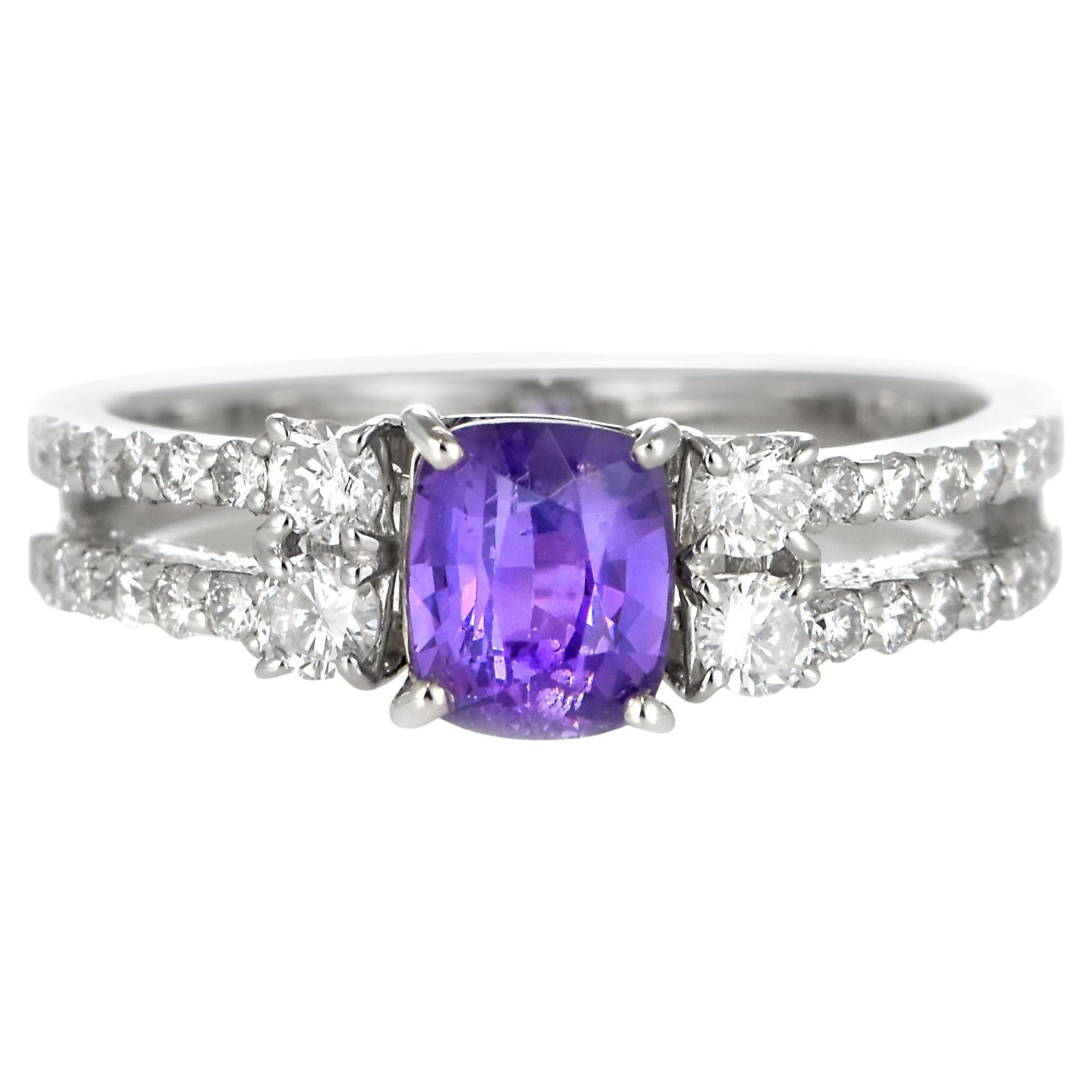 GIA Certified 1.09 Carat Unheat Purple Sapphire
Diamond Ring Made in Platinum