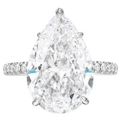 GIA Certified 10.90 Pear Cut Diamond Engagement Ring with pavè