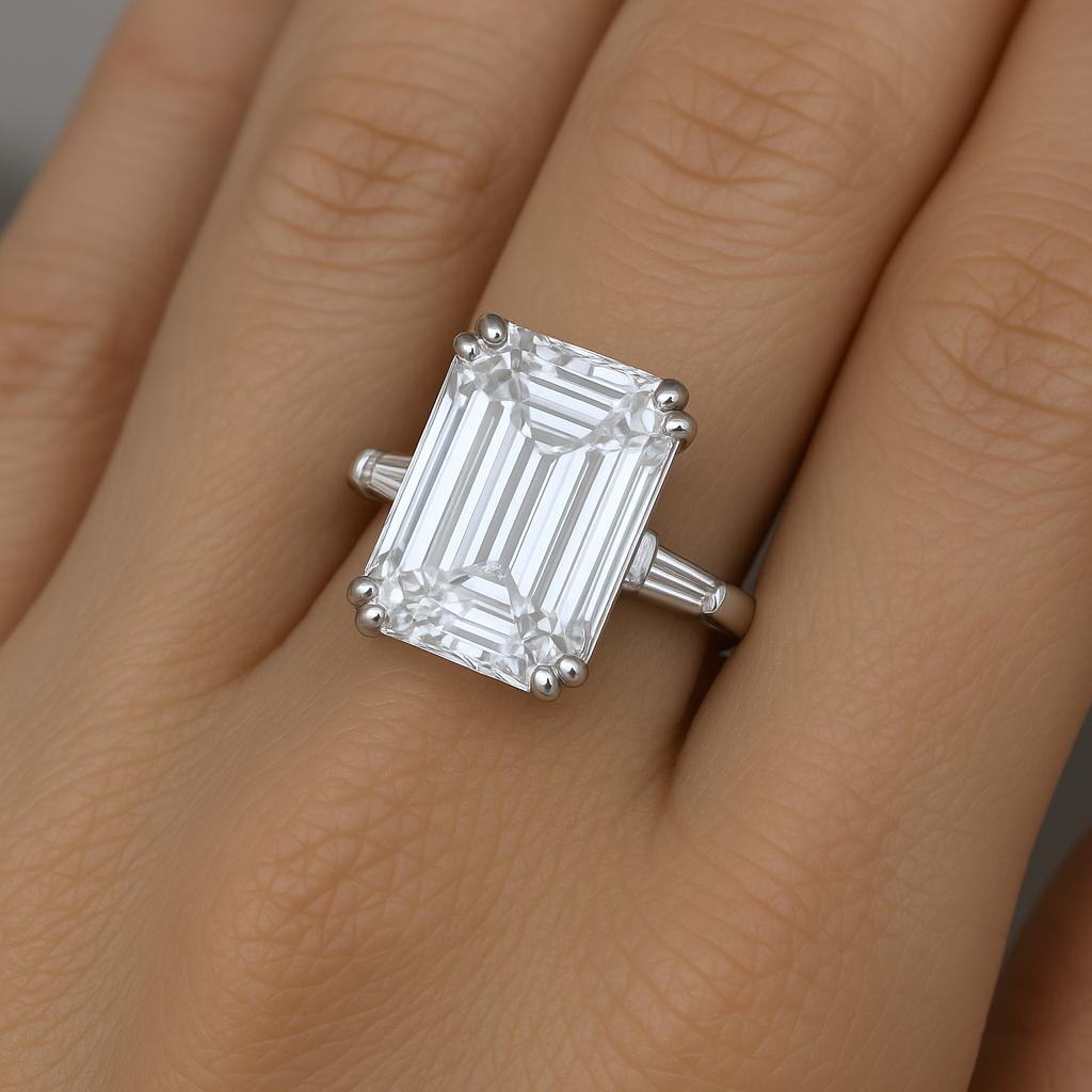 GIA Certified 10 Carat Emerald Cut Diamond Engagement Ring In New Condition For Sale In Chicago, IL