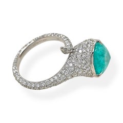 Anello in oro bianco con diamante tondo e tormalina Paraiba da 10,93 carati certificato GIA