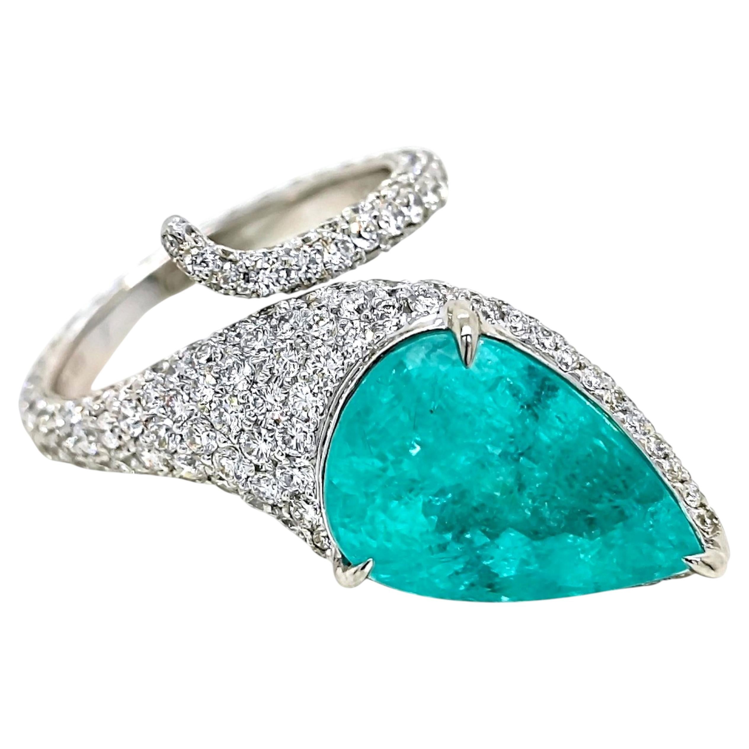 GIA Certified 10.93 Carat Paraiba Tourmaline Round Diamond White Gold Ring