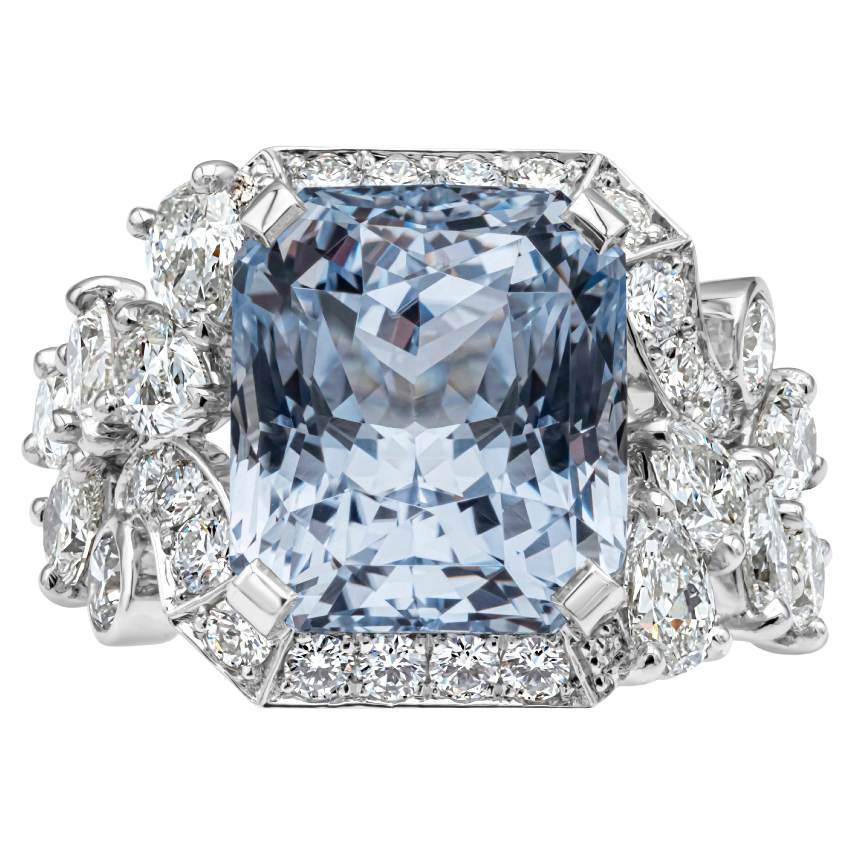 GIA Certified 10.96 Carat Radiant Cut Blue Sapphire and Diamond Fashion Ring For Sale