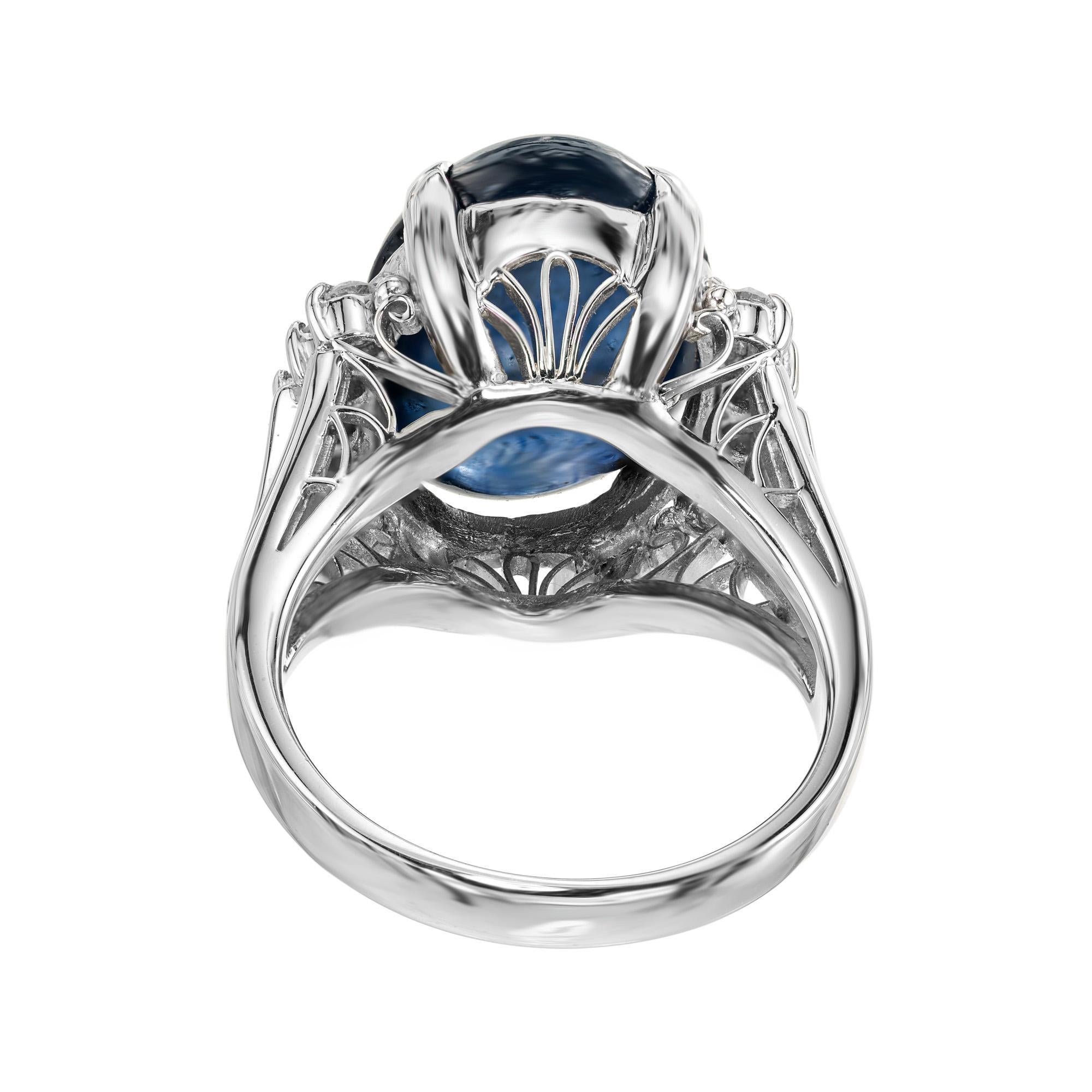 Anello di fidanzamento in platino con zaffiro ovale certificato GIA da 10,99 carati e diamante 1