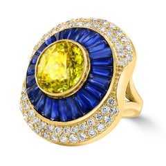 GIA Certified 10Ct Natural Ceylon Yellow Sapphire, Blue Sapphire & Diamond Ring