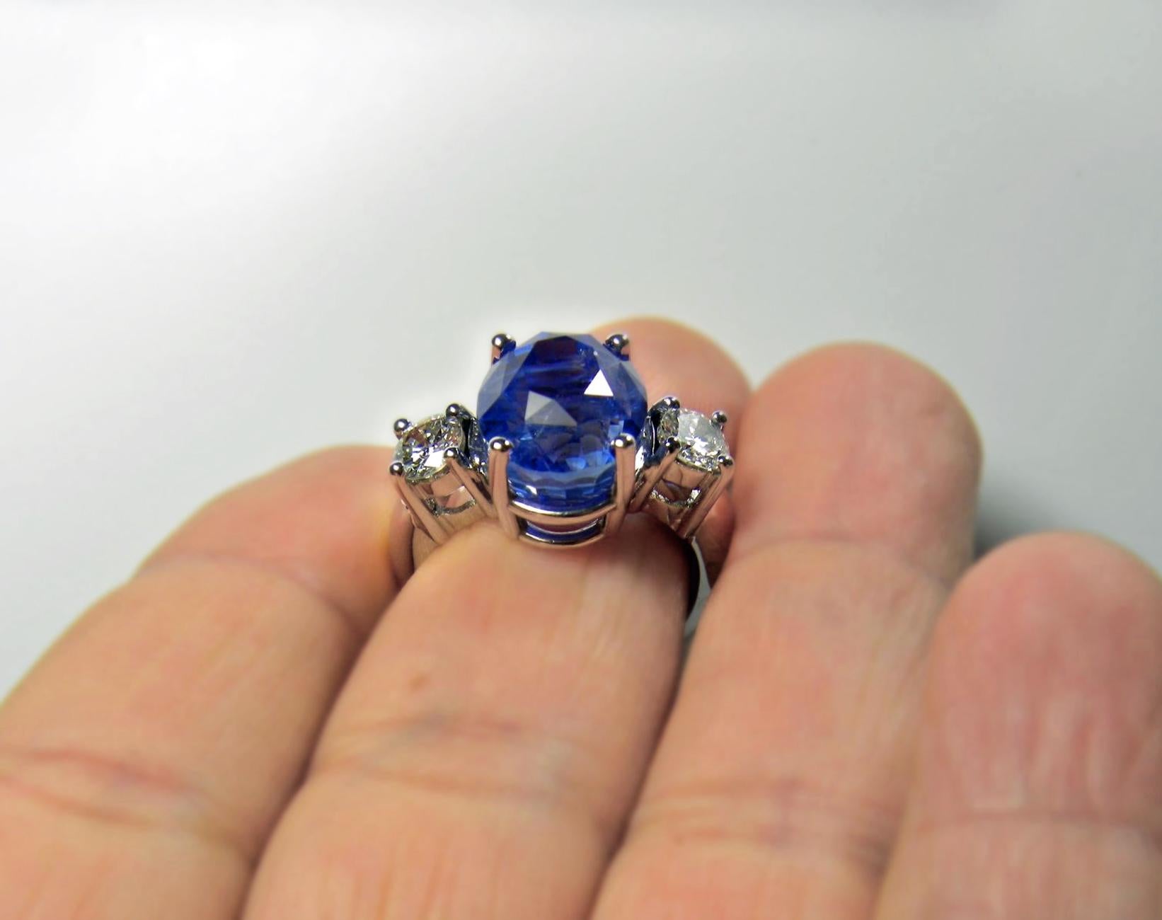 Women's GIA Certified 11.00 Carat Cornflower Blue Unheated Sapphire and Diamond Ring