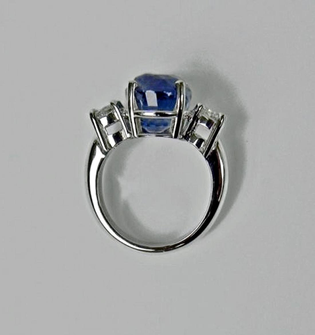 GIA Certified 11.00 Carat Cornflower Blue Unheated Sapphire and Diamond Ring 5