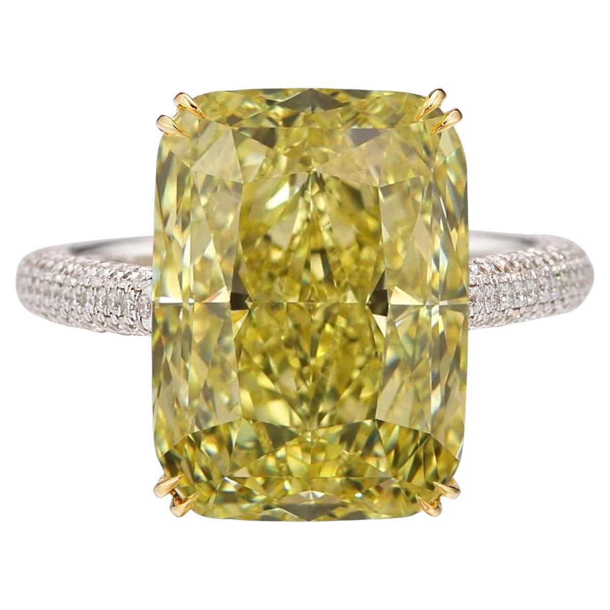 GIA Certified Fancy Intense Yellow 7 Carat Radiant Cut Diamond Ring in