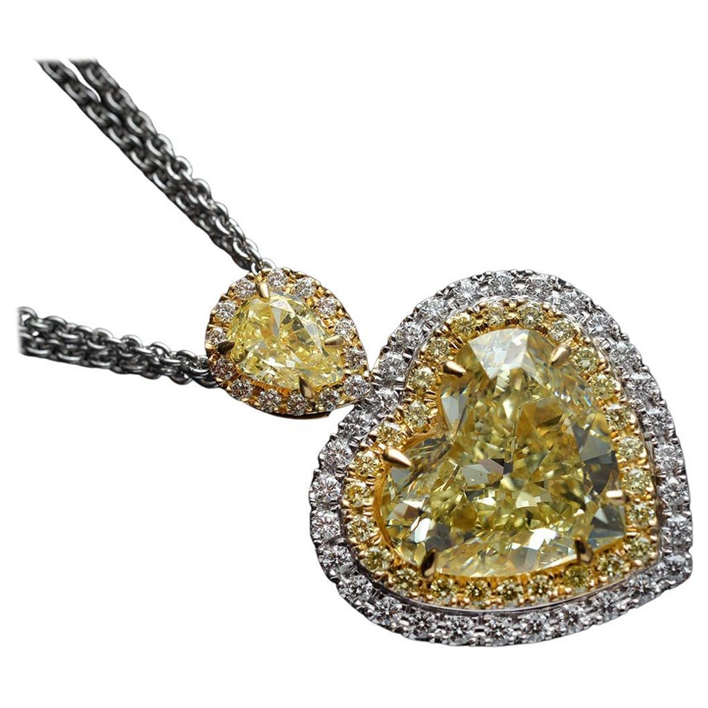 GIA Certified 10.03 Carat Heart Diamond Fancy Yellow Necklace For Sale
