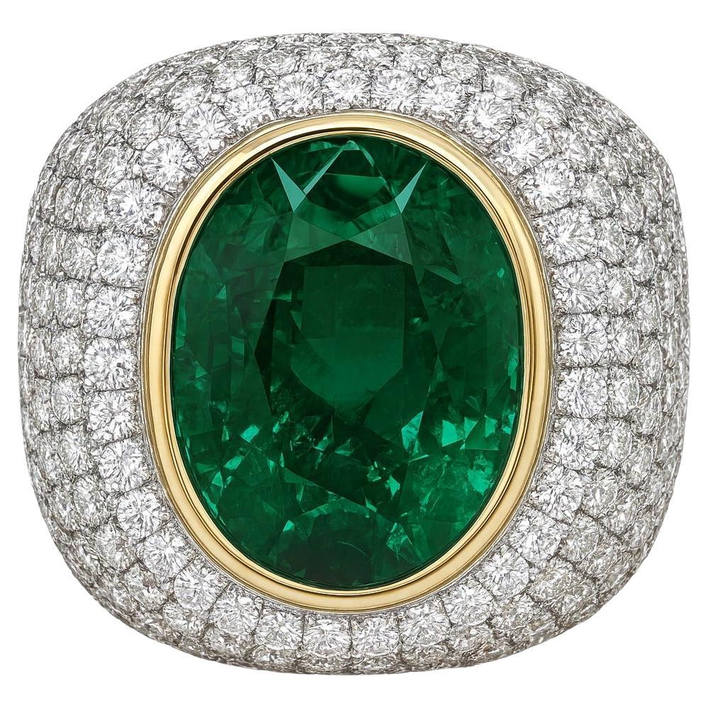 GIA zertifiziert 11 Karat natürlichen grünen Smaragd 
Diamant Verlobungsring in 18K im Angebot