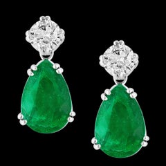 GIA Certified 11 Ct Pear Cut COLOMBIAN Emerald & 1 Ct Each Diamond Drop Earrings
