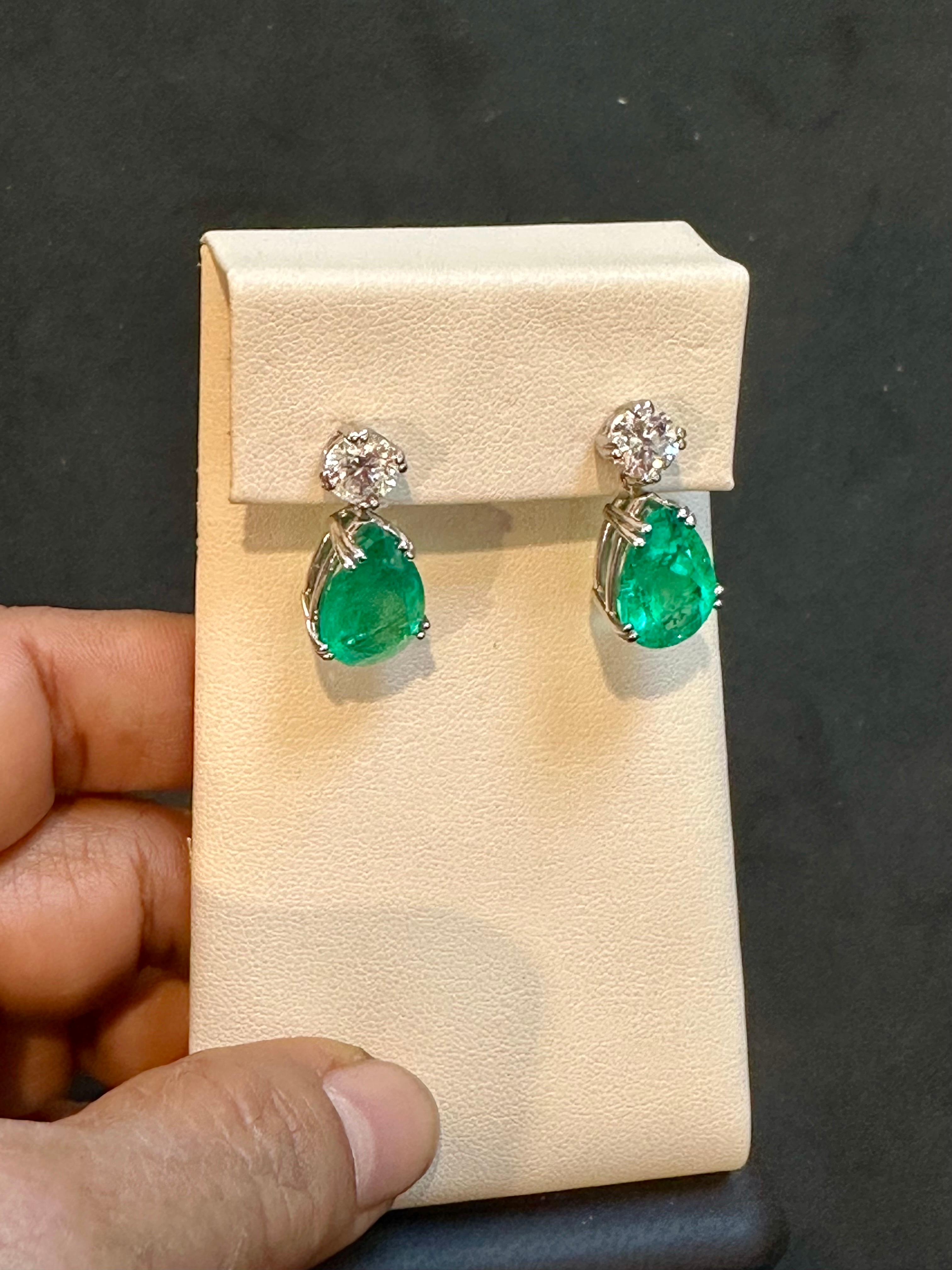 GIA Certified 11 Ct Pear Cut COLOMBIAN Emerald & 1 Ct Each Diamond Drop Earrings For Sale 1