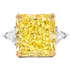 GIA Certified 11 Carat Radiant Cut Fancy Light Yellow Diamond 18K Gold Ring