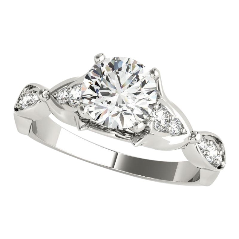 Bague en platine avec diamant certifié GIA de 1,1 carat rond cathédrale Marquise Leaf