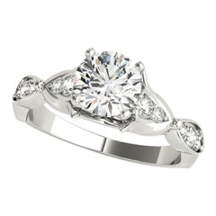 Bague en platine avec diamant certifié GIA de 1,1 carat rond cathédrale Marquise Leaf