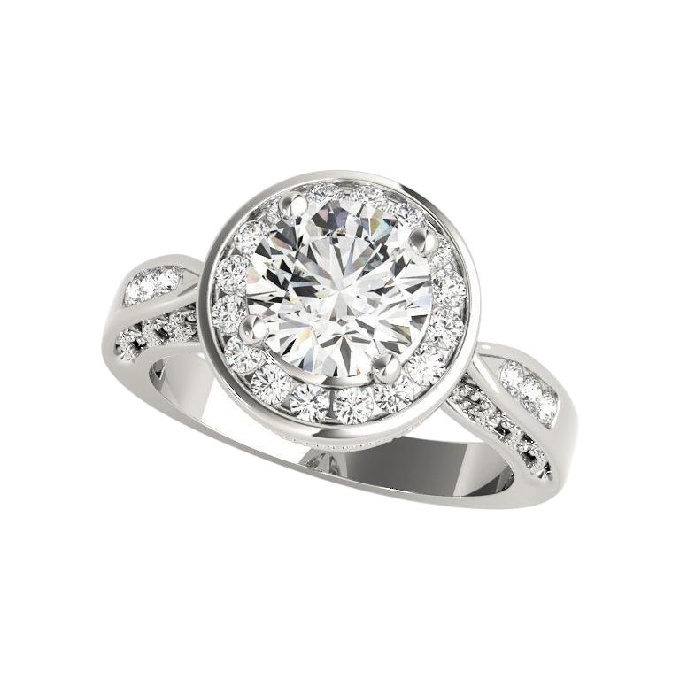 Bague en platine avec diamant certifié GIA de 1.1 carat rond Halo Flower Basket Channel
