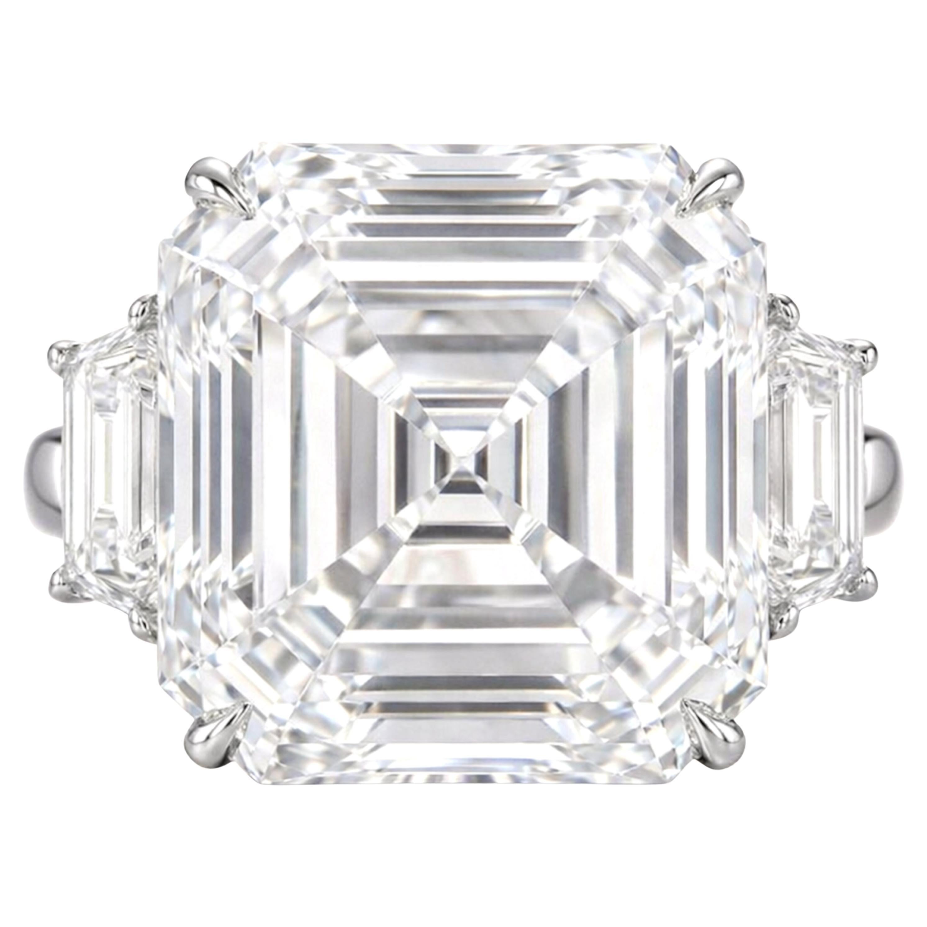 Bague en platine certifiée GIA, 11 carats, diamant carré taille émeraude