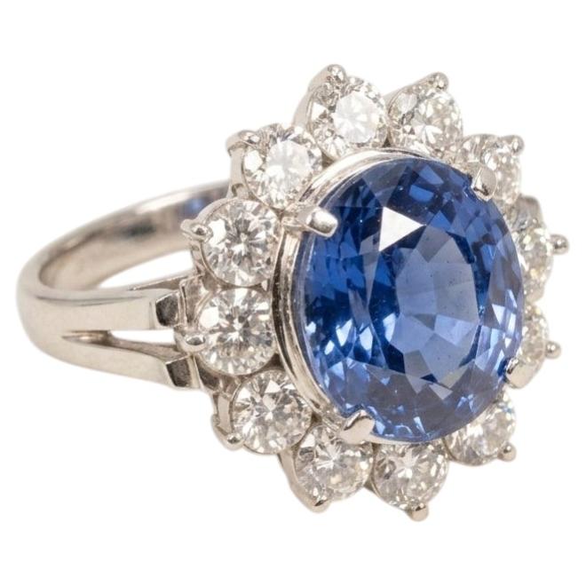 GIA Certified 11 Carat Sri Lankan Sapphire Diamond Platinum Cluster Ring For Sale