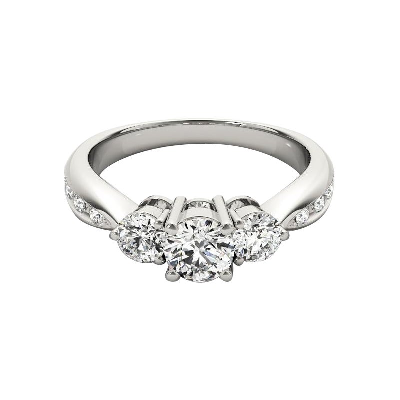 GIA Certified 1.1 Carat Three-Stone Round & Channel Diamond Ring