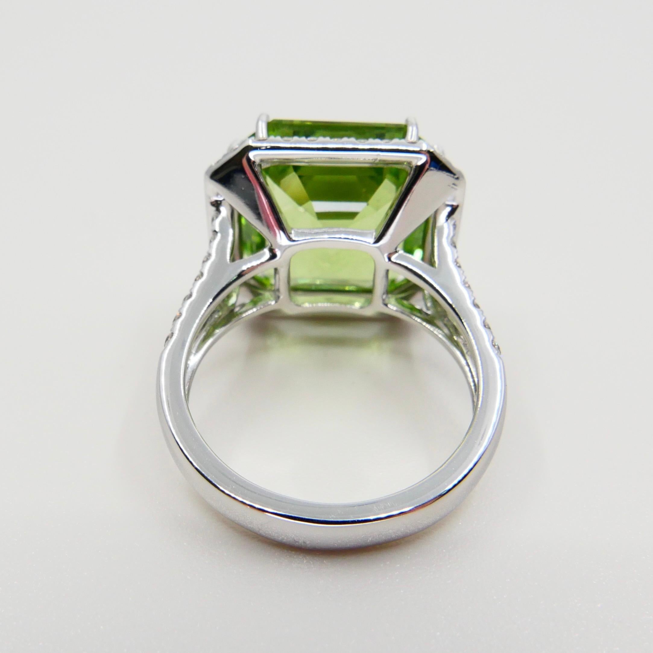 GIA Certified 11 Cts Natural Peridot & Diamond Statement Cocktail Ring, No Heat For Sale 8